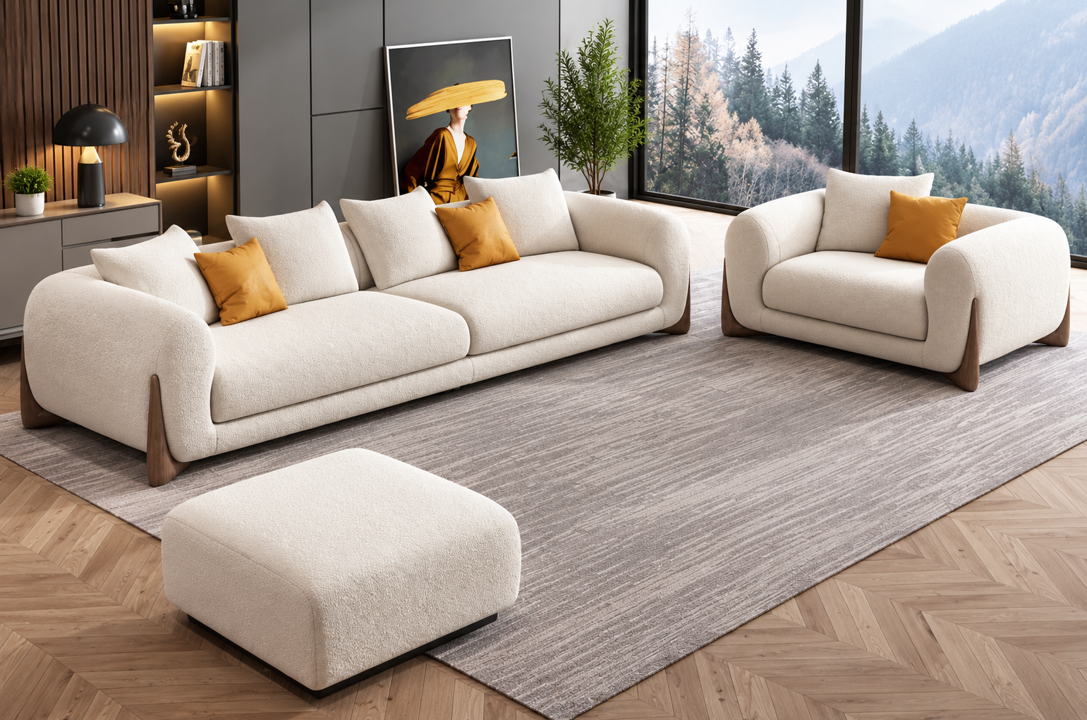 Wooden 6 Seater Sectional Sofa Set | 4+1+1 | Solid Wood Sofa with Changeable Fabric Upholstery, L Shape Couch Furniture for Living Room, Home, Office Seating