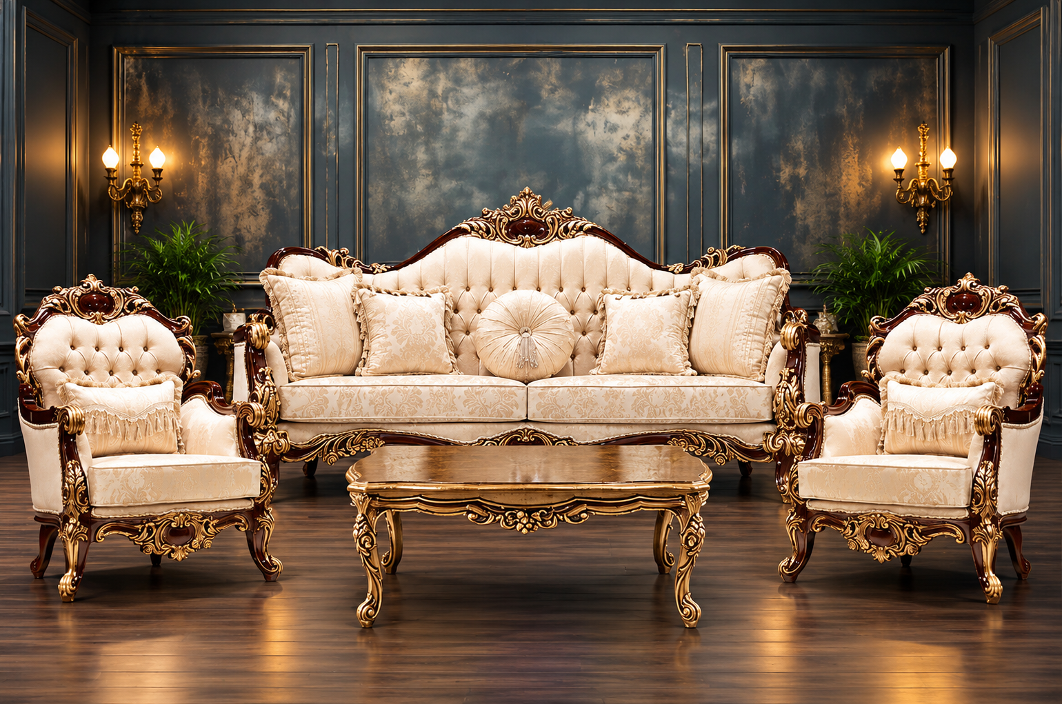 Wooden Sofa Set Carving for Living Room (5 Seater Sofa @1)
