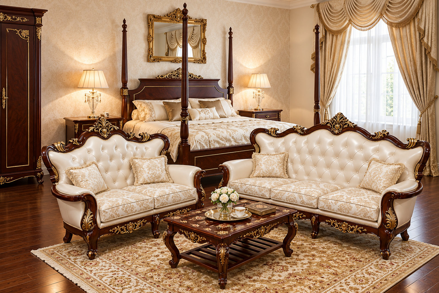 Wooden Sofa Set Carving for Living Room (5 Seater Sofa @3)