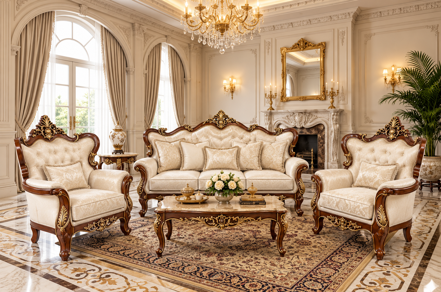 Wooden Sofa Set Carving for Living Room (5 Seater Sofa @4)