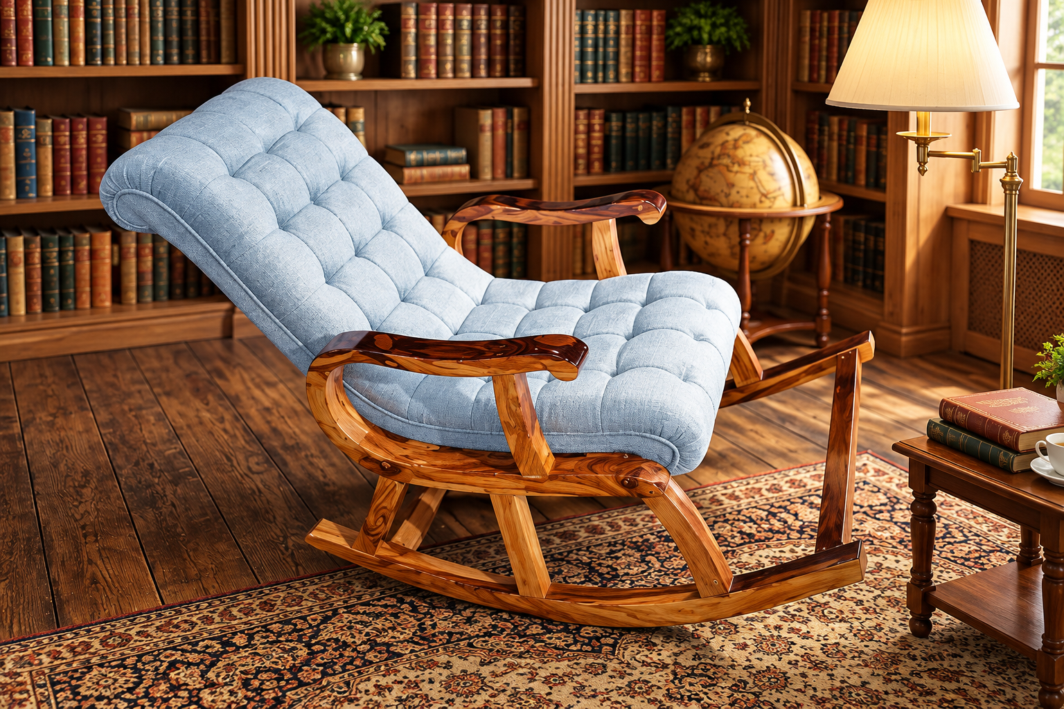 W.S.HANDICRAFTS Wooden Handmade Wooden Rocking Chair/Relax Chair with Cushion Comfort for Adults for Reading/Relaxing for Home (Teak Wood) Brown